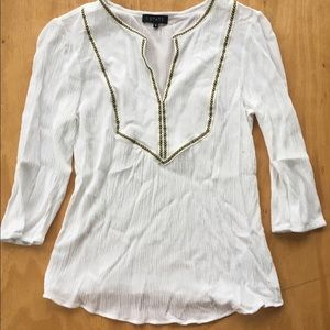 1. State White Slit Neckline Blouse With Trim